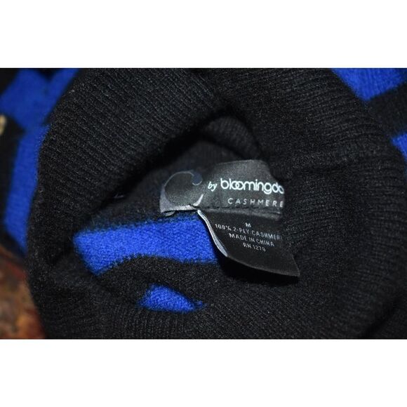 Bloomingdale's Cashmere Black and Blue Striped Turtle Neck Sweater - M - Picture 5 of 5